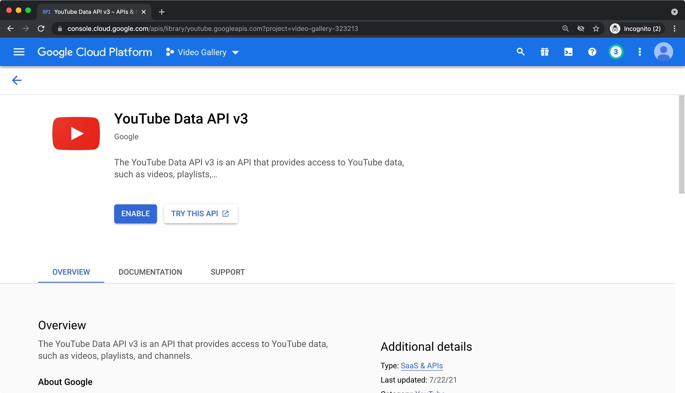 Enable YouTube API