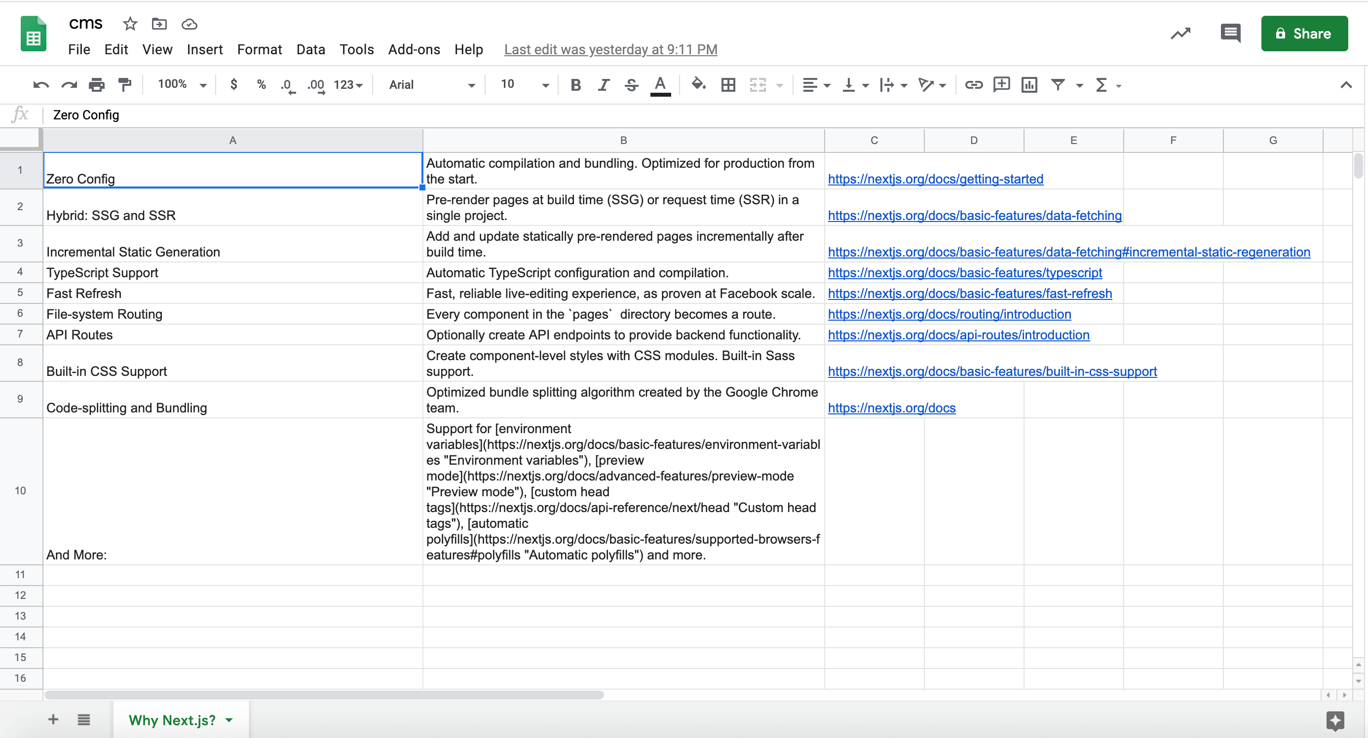 Sample Google Sheet